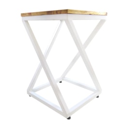 Banqueta com Base em X de Metalon Branco Assento de Madeira Banqueta com Base em X de Metalon Branco Assento de Madeira