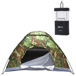 Barraca de Camping Camuflada Para 03 Pessoas + Mini Lampião Talino Nautika à Pilhas Para Barracas