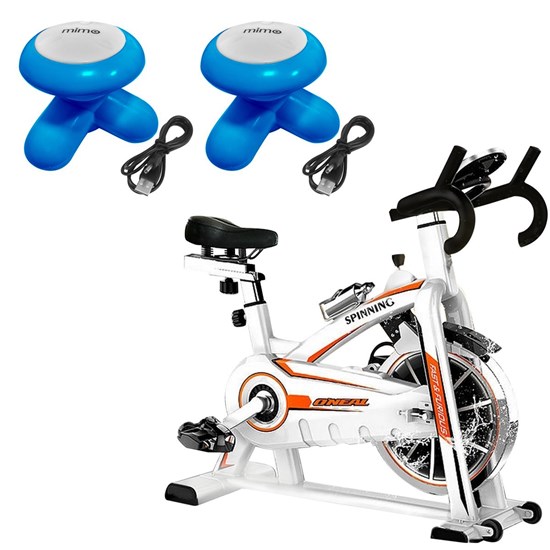 Bike Spinning ONeal TP1100 Semi Profissional + 2 Mini Massageadores Corporal USB Pilha Azul
