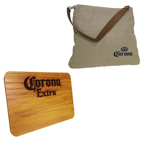 Bolsa Corona Bag 2 Bolsos Externos + Tábua de Madeira Corona Extra 24,5 x 17,5 cm