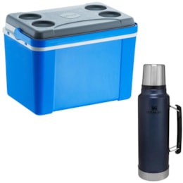 Caixa Térmica 34L Lavita Azul + Garrafa Térmica Stanley Classic 1L em Aço Inox Caixa Térmica 34L Lavita Azul + Garrafa Térmica Stanley Classic 1L em Aço Inox