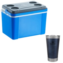 Caixa Térmica 34L Lavita com Alça Azul + Copo Térmico 473 ml com Tampa Stanley Caixa Térmica 34L Lavita com Alça Azul + Copo Térmico 473 ml com Tampa Stanley