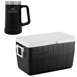 Caixa Térmica 45,4L Coleman + Caneca Térmica de Cerveja Stanley 709ml Preta Caixa Térmica 45,4L Coleman + Caneca Térmica de Cerveja Stanley 709ml Preta