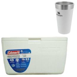 Caixa Térmica 45,4L Coleman + Copo Térmico de Cerveja Stanley 473ml Branco Caixa Térmica 45,4L Coleman + Copo Térmico de Cerveja Stanley 473ml Branco