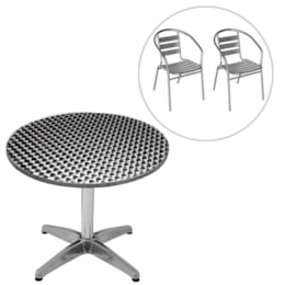 Conjunto Mesa Redonda com 2 Cadeiras em Alumínio para Jardim MOR Conjunto Mesa Redonda com 2 Cadeiras em Alumínio para Jardim MOR