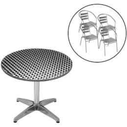 Conjunto Mesa Redonda com 4 Cadeiras em Alumínio para Jardim MOR Conjunto Mesa Redonda com 4 Cadeiras em Alumínio para Jardim MOR