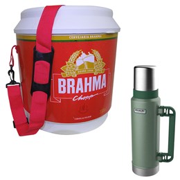 Cooler Térmico 20L Brahma Brasil 12 Latas + Garrafa Térmica Stanley 1,3L Green
