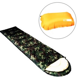 Kit 1 Saco de Dormir EchoLife Camuflado + 1 Travesseiro Inflável para Camping