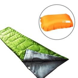 Kit 1 Saco de Dormir EchoLife Fênix + 1 Travesseiro Inflável para Camping