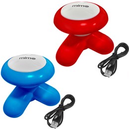 Kit 2 Mini Massageadores Corporal Mimo Massager XY3199 Portátil USB Pilha Azul Vermelho