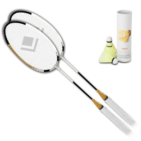 Kit 2 Raquetes de Badminton Vcarbon Vollo VB100 + 6 Petecas de Nylon Vollo VB600