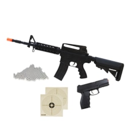 Kit Airsoft Rifle M4RIS, Pistola 247 Spring c/ 2 Alvos e 500 BB's Kit Airsoft Rifle M4RIS, Pistola 247 Spring c/ 2 Alvos e 500 BB's