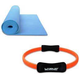 Kit Anel de Pilates Toning Ring LIVEUP LS3167C + Colchonete de Yoga Azul LiveUp LS3231B