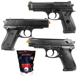 Kit com 3 Pistolas Airsoft Vigor: VG P1918, P99 e P92 + 5000 BBs 0,12g BBKING Kit com 3 Pistolas Airsoft Vigor: VG P1918, P99 e P92 + 5000 BBs 0,12g BBKING