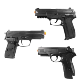 Kit com 3 Pistolas Airsoft Vigor: VG PX4, S2022 e P226 Spring Polímero Kit com 3 Pistolas Airsoft Vigor: VG PX4, S2022 e P226 Spring Polímero