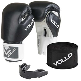 Kit de Boxe Vollo com Luva COMBAT 10 OZ, Bandagem e Protetor Bocal Preto VFG501-10