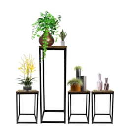 Kit de Floreiras p/ 4 Vasos em Metalon Preto e Pinus Imbuia Kit de Floreiras p/ 4 Vasos em Metalon Preto e Pinus Imbuia