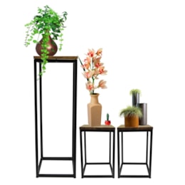 Kit Floreiras de Chão p/ 3 Vasos em Metalon e Pinus Imbuia Kit Floreiras de Chão p/ 3 Vasos em Metalon e Pinus Imbuia