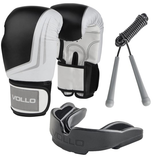Kit Luva de Boxe IFS 10 OZ Preta Vollo VFG201 + Corda de Pular + Protetor Bucal Moldável