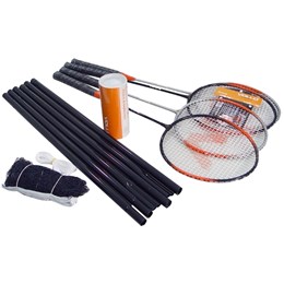Kit para Treino de Badminton com Jogo de Rede 4 Raquetes e 3 Petecas em Nylon Vollo