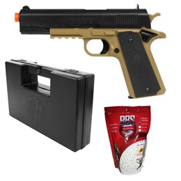 Kit Pistola Airsoft Colt 1911 230 FPS BAXS + Maleta Case Rossi AC000301 + 2500 Munições BBs 0,12g