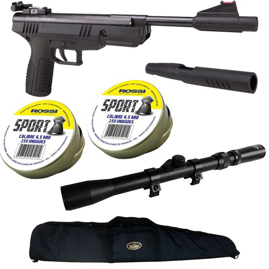 Kit Pistola de Pressão BBP77 4.5mm Nitro Piston + Luneta 3-7x20 + Capa Preta + 500 Chumbinhos