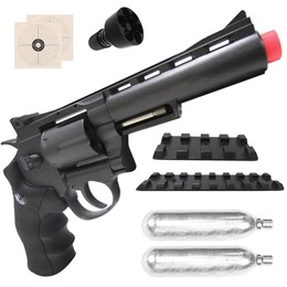 Kit Revólver Airsoft CO2 Win Gun 701 335 fps Full Metal + 2 Minis Cilindros CO2 12g  Swiss Arms