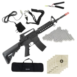 Kit Rifle Airsoft CM507 + Capa Case com 4000 BBs e 5 Alvos Kit Rifle Airsoft CM507 + Capa Case com 4000 BBs e 5 Alvos