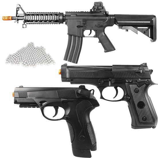 Kit Rifle Airsoft Vigor VG M4RIS CQB Toy Spring + Pistola Airsoft Vigor VG P92 e PX4 Spring + 2000 BBs