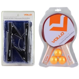 Kit Tênis de Mesa 2 Raquetes 3 Bolas com Rede Nylon Table Tennis - Vollo Kit Tênis de Mesa 2 Raquetes 3 Bolas com Rede Nylon Table Tennis - Vollo