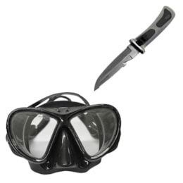 Máscara Black com Protetor Nasal Nautika + Faca de Mergulho em Aço 24cm Scuba Máscara Black com Protetor Nasal Nautika + Faca de Mergulho em Aço 24cm Scuba