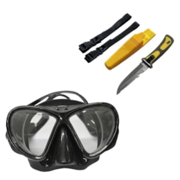 Máscara de Mergulho Black com Protetor Nasal Nautika + Faca Scuba Amarela Máscara de Mergulho Black com Protetor Nasal Nautika + Faca Scuba Amarela