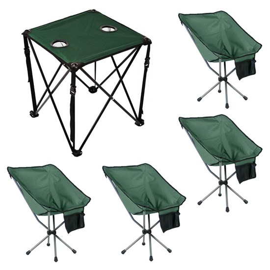 Mesa Camping Dobrável + 4 Cadeiras Dobráveis para Camping Guepardo Joy Verde