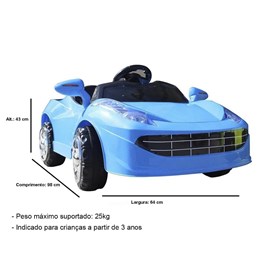 Mini Carro Elétrico Infantil Importway BW097 Azul 6V Com Controle Remoto