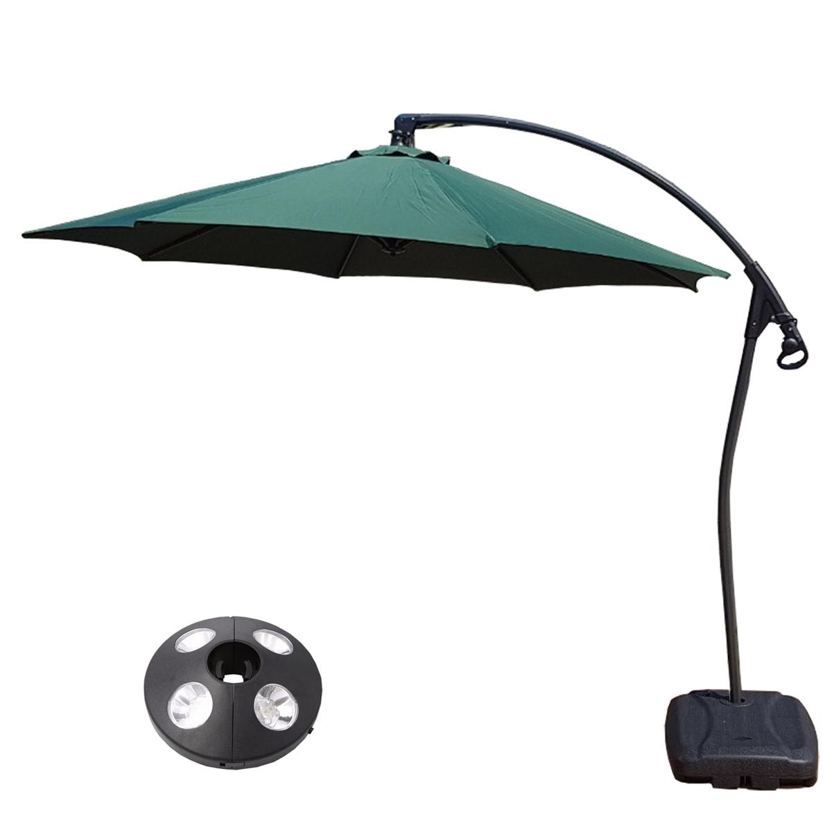 Ombrelone Suspenso 3m Rotony Dubai Verde Articulado com Base + Luminaria Led  - Alaok