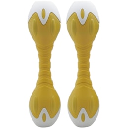 Par de Halteres 3 kg Cada Dumbbell em Ferro e Plástico Branco e Amarelo Par de Halteres 3 kg Cada Dumbbell em Ferro e Plástico Branco e Amarelo