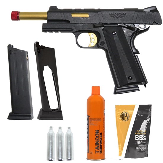 Pistola Airsoft 1911 + Magazine + Cartucho Green Gás + 3 Cilindros CO2 4Mil BB's