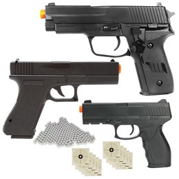 Pistola Airsoft V310 + Pistola P226 + Pistola V307 com 5000 BBs e 10 Alvos