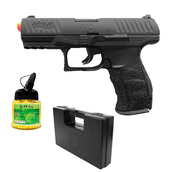Pistola Airsoft Walther PPQ HME com 1000 Munições BBs e Maleta Case Rossi