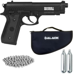 Pistola Pressão CO2 Swiss Arms SA P92 + 600 Esferas + 2 Mini CO2 + Capa Pistola Pressão CO2 Swiss Arms SA P92 + 600 Esferas + 2 Mini CO2 + Capa