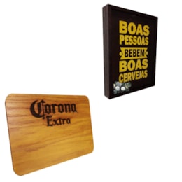 Quadro Porta Tampinhas Artesanal "Boas Pessoas" + Tábua de Maderia Corona Quadro Porta Tampinhas Artesanal "Boas Pessoas" + Tábua de Maderia Corona