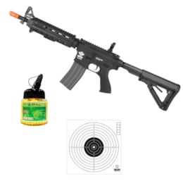 Rifle Airsoft G&G CM16 AEG com 10 Alvos Papel Bravo Militar e 1000 Munições BBs Rifle Airsoft G&G CM16 AEG com 10 Alvos Papel Bravo Militar e 1000 Munições BBs
