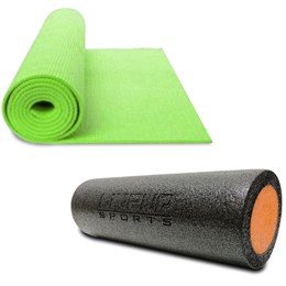 Rolo 45X15CM para Pilates e Yoga LIVEUP LS3764B + Colchonete de Yoga Verde LiveUp LS3231G