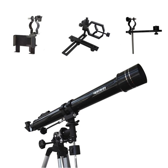 Telescópio Refrator Equatorial 900X70mm Greika + Adaptadores de Câmeras e Smartphones